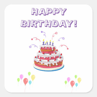Happy Birthday Cake Colourful Balloons Sticker