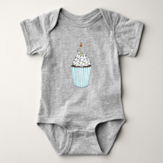 Happy Birthday Cake Cupcake Sprinkles Candle Baby Bodysuit (Front)