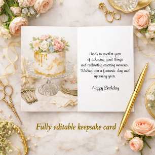Happy Birthday Cake Elegant Watercolor Card