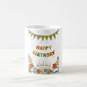 Happy Birthday cake flower cute colourful simple Coffee Mug