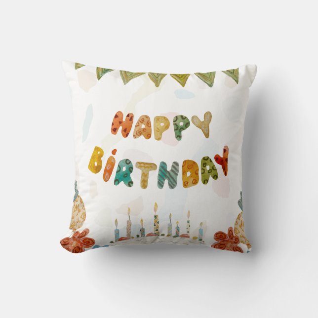 Happy Birthday cake flower cute colourful simple  Cushion (Front)