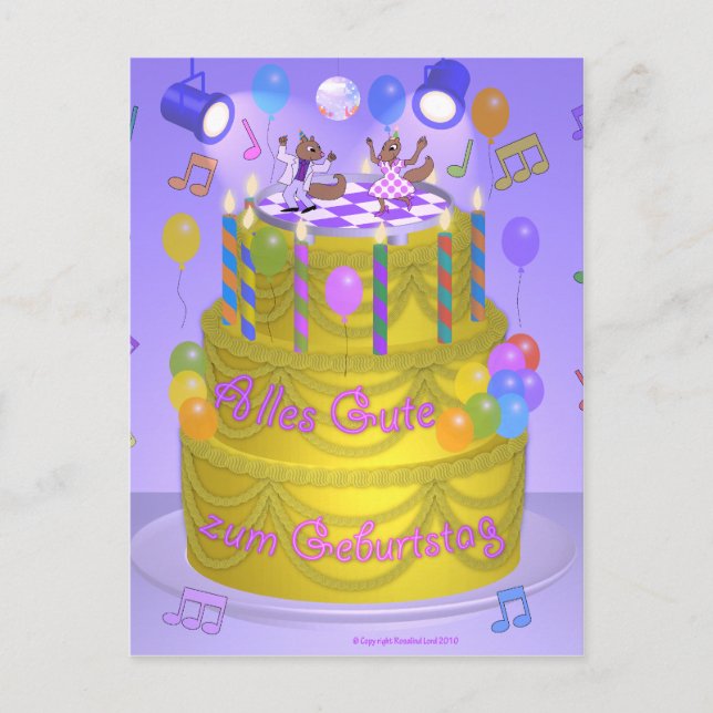 "Happy Birthday" cake (German) Postcard (Front)