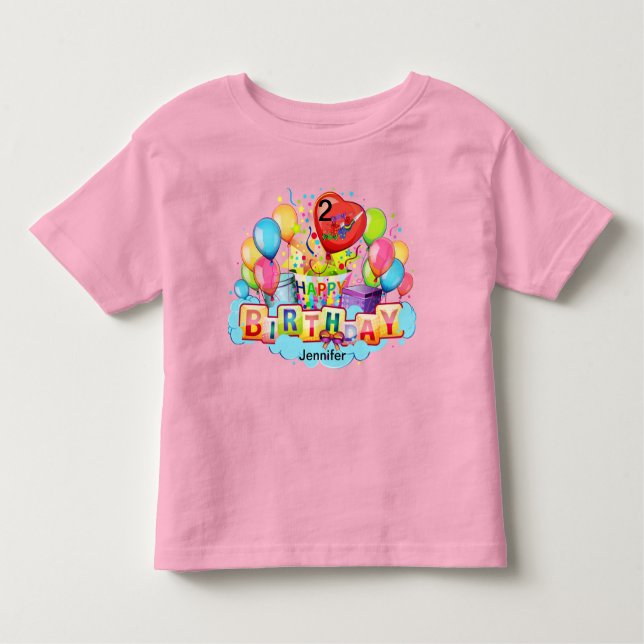 Happy Birthday Cake Girls YOUR NAME & AGE T-Shirt (Front)