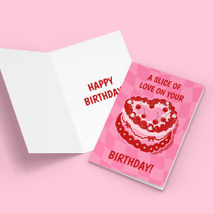Happy Birthday Cake Greeting Card Heart Cherries