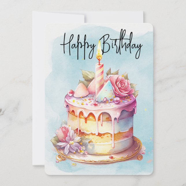 Happy Birthday Cake Holiday Card (Front)