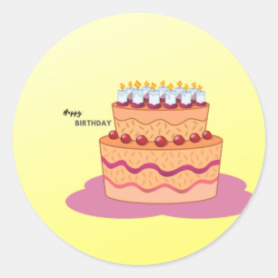 Happy Birthday Cake Illustration Cheerful Party  Classic Round Sticker