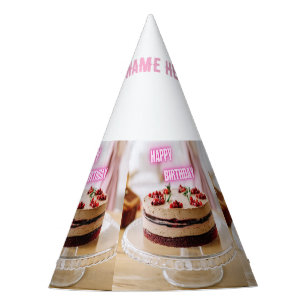 Happy Birthday Cake image Name Here Text Crafts Party Hat