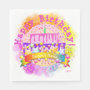 Happy Birthday Cake Napkin with Name- HAMbWG