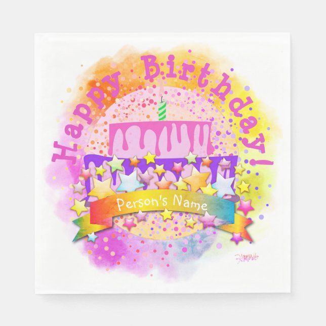 Happy Birthday Cake Napkin with Name- HAMbWG (Front)