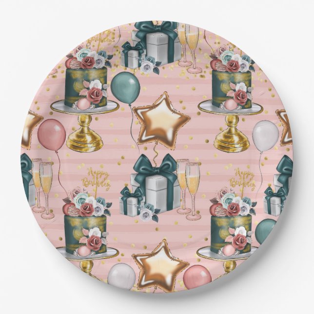 Happy Birthday Cake Paper Plate (Front)