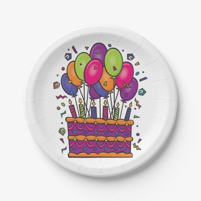 Happy Birthday Cake Party Plates #1 (Front)