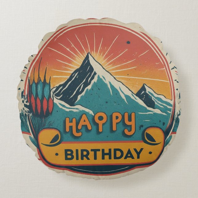 Happy Birthday Cake  Round Cushion (Front)