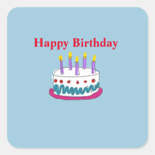 HAPPY BIRTHDAY CAKE SQUARE STICKER