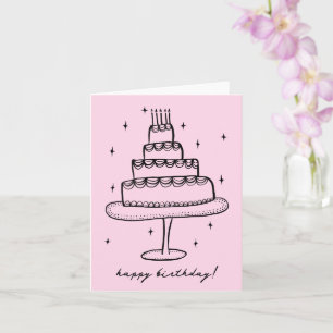 Happy Birthday Cake Whimsical Sketch Doodle  Card