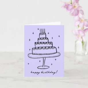 Happy Birthday Cake Whimsical Sketch Doodle  Card