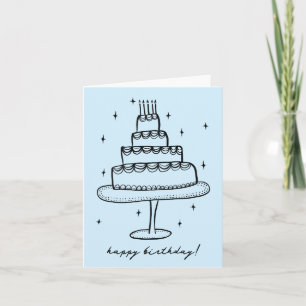 Happy Birthday Cake Whimsical Sketch Doodle Card