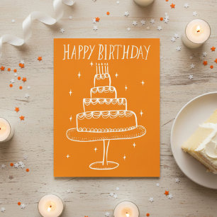 Happy Birthday Cake Whimsical Sketch Doodle  Postcard