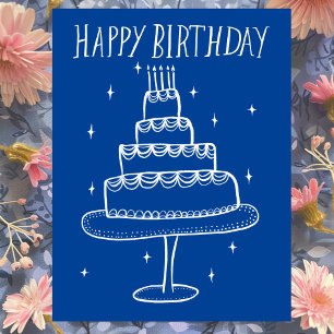 Happy Birthday Cake Whimsical Sketch Doodle  Postcard