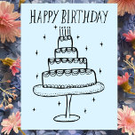 Happy Birthday Cake Whimsical Sketch Doodle  Postcard<br><div class="desc">Sweet drawing of a cute cake to wish someone a happy birthday! Click "edit using design tool" to adjust the fonts, colours and placements. You can change the background colour too or check my shop for more colour options. Customise with your own text. Check my shop for more or let...</div>