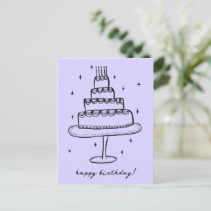 Happy Birthday Cake Whimsical Sketch Doodle Postcard