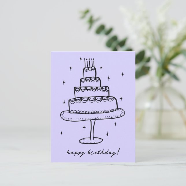 Happy Birthday Cake Whimsical Sketch Doodle  Postcard (Standing Front)