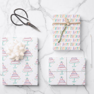 Happy Birthday Cakes Cute Charming Pattern Gift Wrapping Paper Sheet