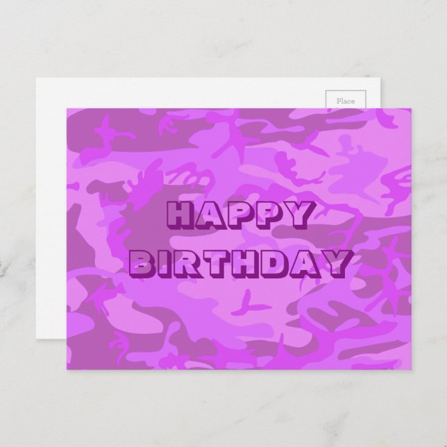 Happy Birthday Camouflage Light Purple Abstract Postcard (Front/Back)