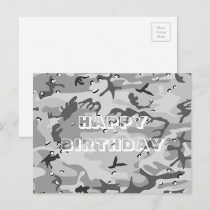Happy Birthday Camouflage Winter Grey Abstract Postcard