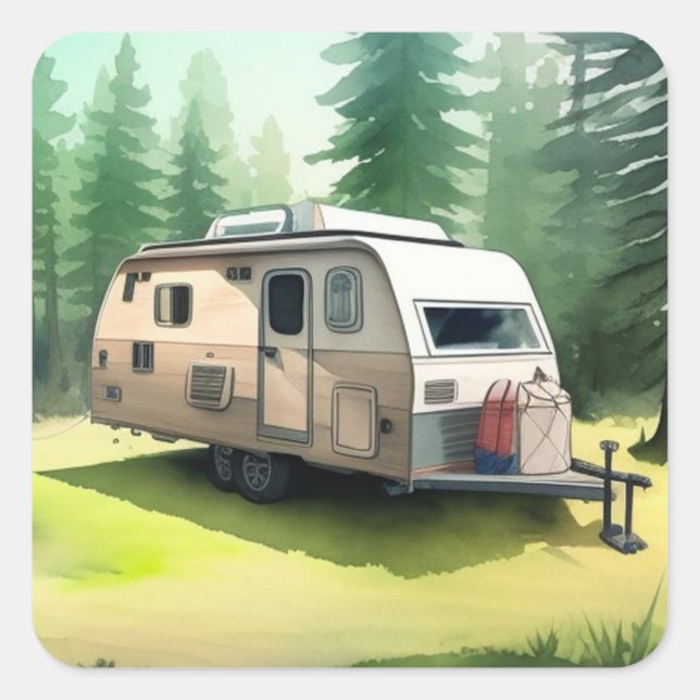 Happy Birthday Camping Square Sticker (Front)