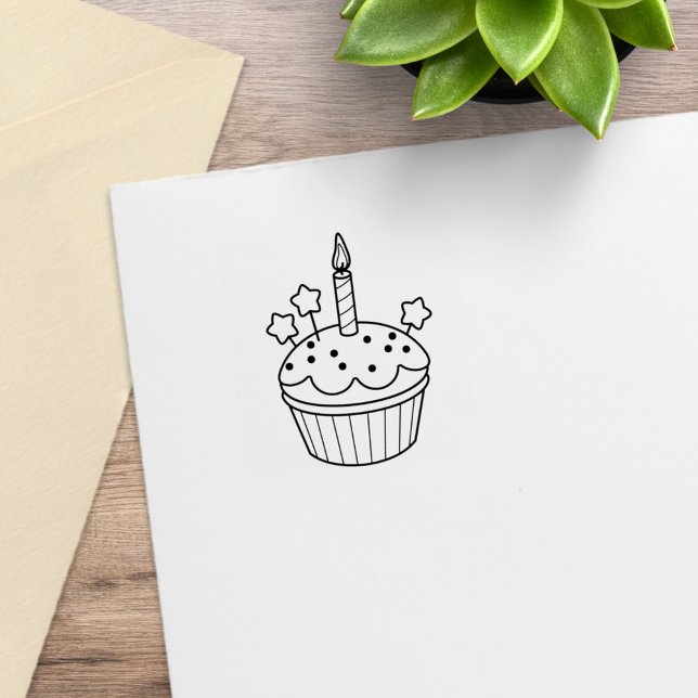 Happy Birthday Candle Cupcake 1x1 Rubber Stamp (Creator Uploaded)