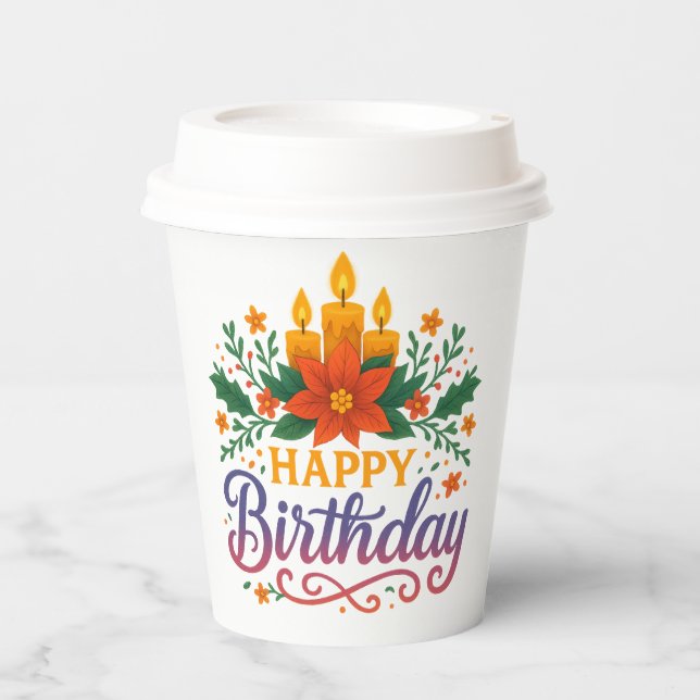 Happy Birthday Candle Paper Cup (8oz) | Colourful  (Front)