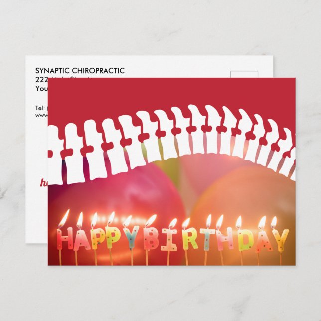 Happy Birthday Candles and Spine Chiropractic Postcard (Front/Back)