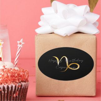 Happy Birthday Capricorn Oval Sticker