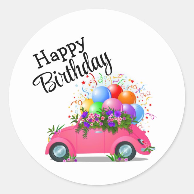 Happy Birthday Car  Classic Round Sticker (Front)