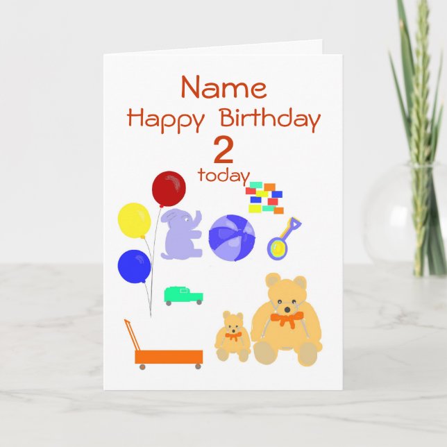 Happy Birthday Card 2 year old, Toys, Customise (Front)