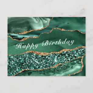 Happy Birthday Card Agate Green Gold Glitter