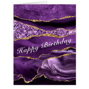 Happy Birthday Card Agate Purple and Gold