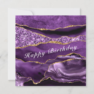 Happy Birthday Card Agate Purple Violet Gold