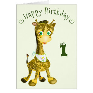 Happy Birthday Card Baby Giraffe - Add Year Name