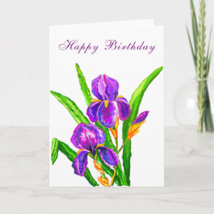 Happy Birthday Card Beautiful Irises Flower