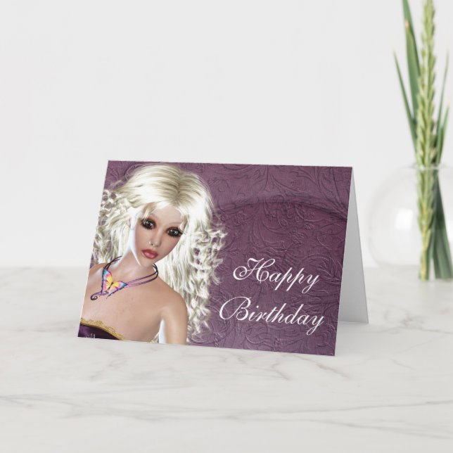 Happy Birthday Card - Blonde Fantasy Woman 1 (Front)