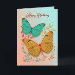 Happy Birthday Card Butterflies For Friend<br><div class="desc">Two beautiful hand drawn butterflies and plants on a pale peach and jade background. Inside left and right has frame and plants. Birthday message provided. This card is perfect for friends, co-workers or anyone you want to wish happy birthday to. Images and text are customisable. Feel free to personalise with...</div>