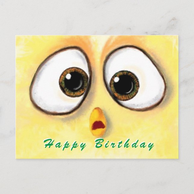 Happy Birthday Card Chickens Surprised Big Eyes (Front)