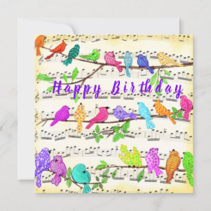 Happy Birthday Card Colourful Musical Birds Song