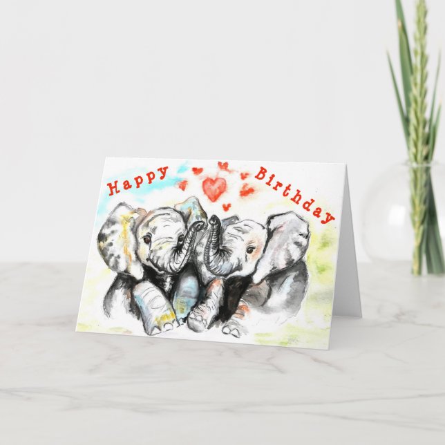 Happy Birthday Card Couple Elephant - Love (Front)