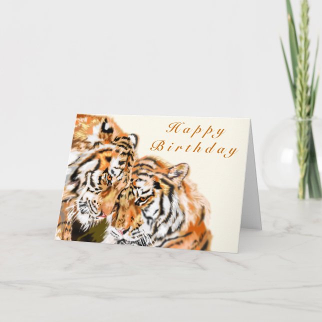 Happy Birthday Card Couple Tigers Custom Text (Front)