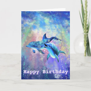 Happy Birthday Card Dolphin Couple - Your Text
