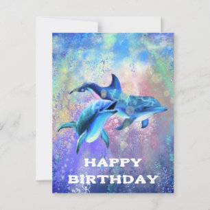 Happy Birthday Card Dolphins Family - Customisable