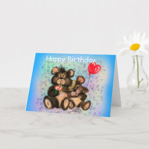 Happy Birthday Card Family Bears Heart Balloon