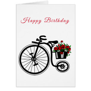 Happy Birthday Card Flowers Bike - Romantic